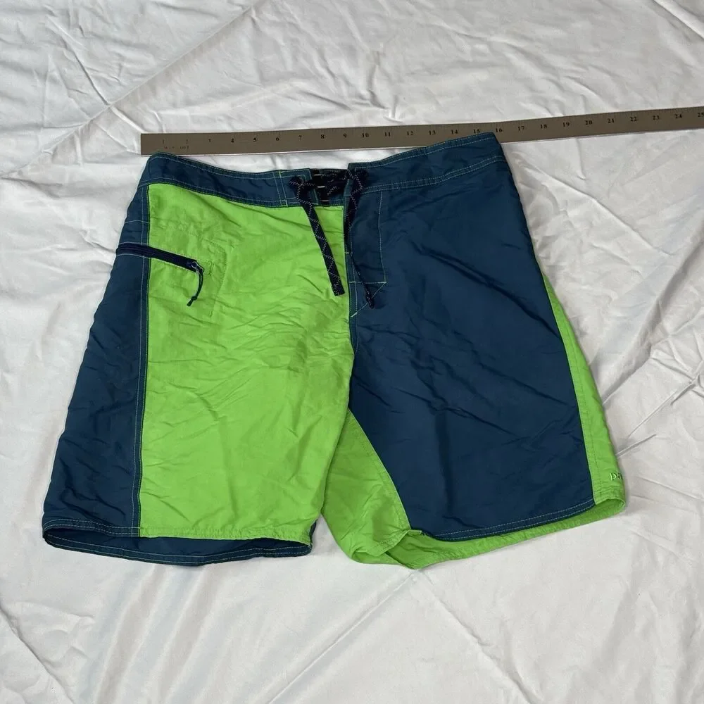 Mens PATAGONIA Board Shorts Size 31 Green‎ And Blue Swimsuit Drawstring